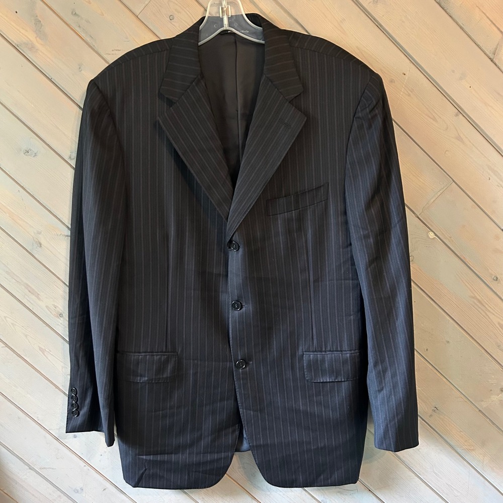 Canali Made in Italy Black Pinstripe Super 120s Wool 3 Button Blazer 42R US